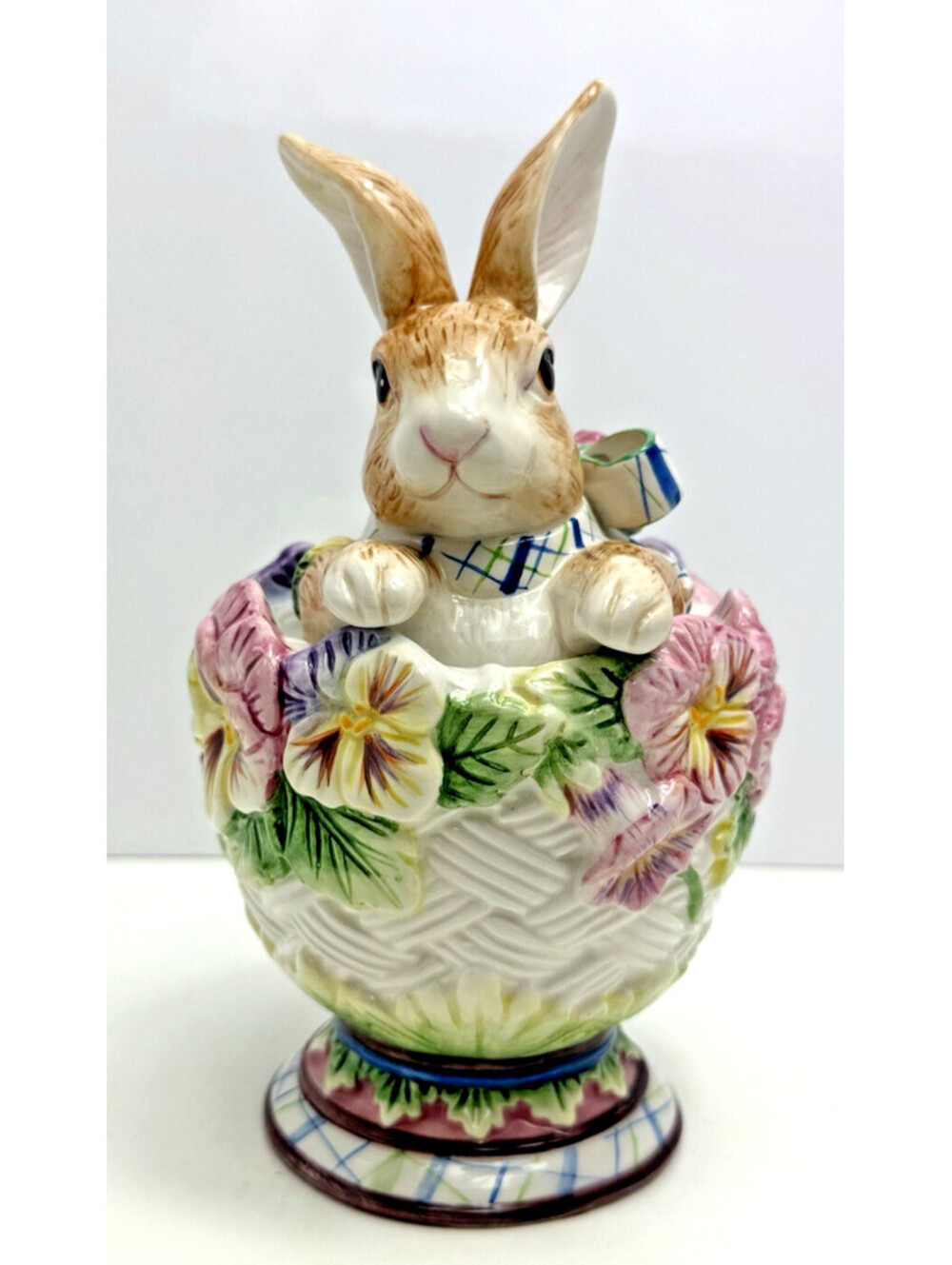 Cute Fitz & Floyd Spring Easter Bunny Rabbit Sugar Bowl Jar Halcyon